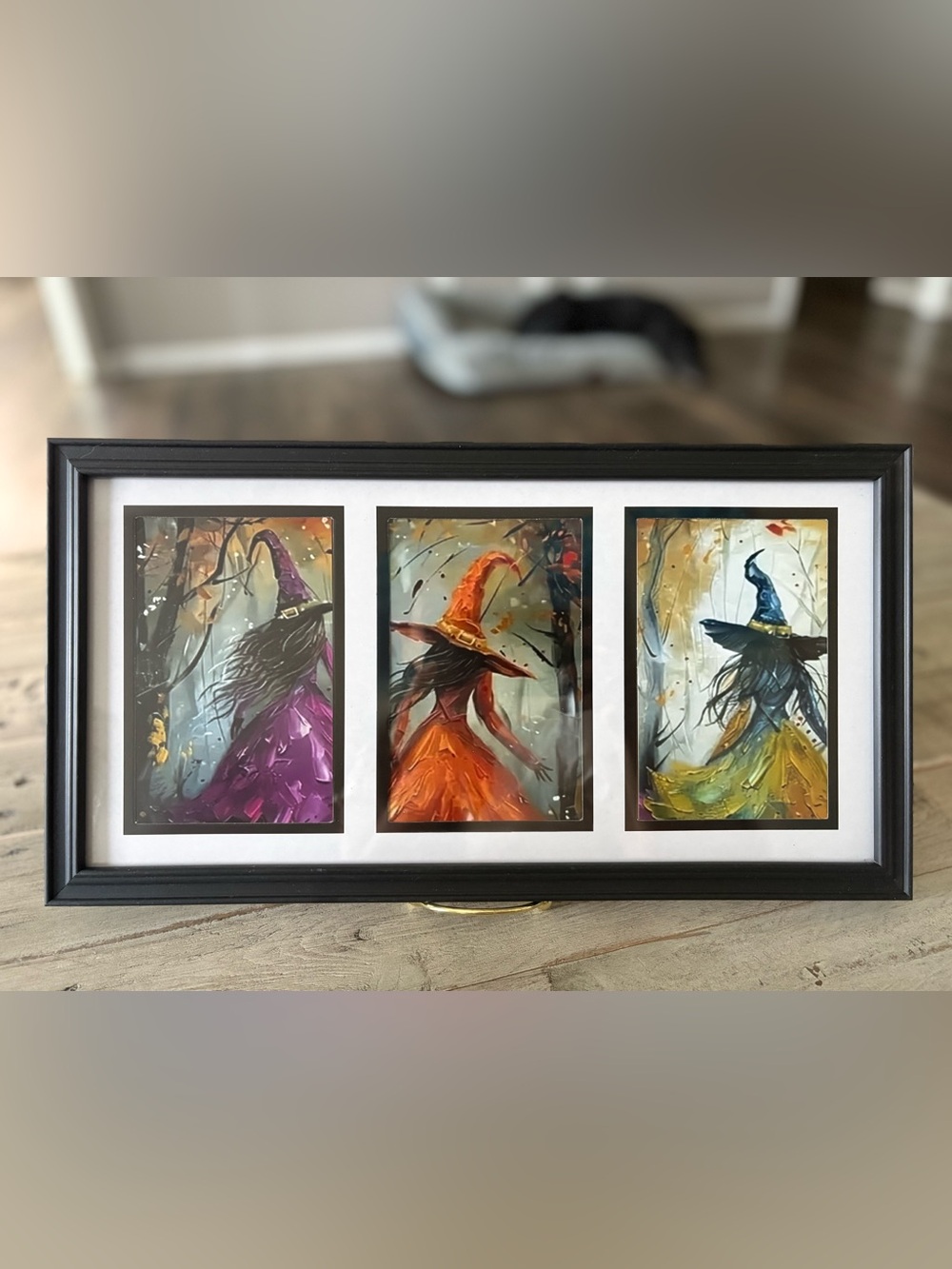 Framed 15”x8” Trio Witch Portraits Wall Art - Purple, Orange & Blue